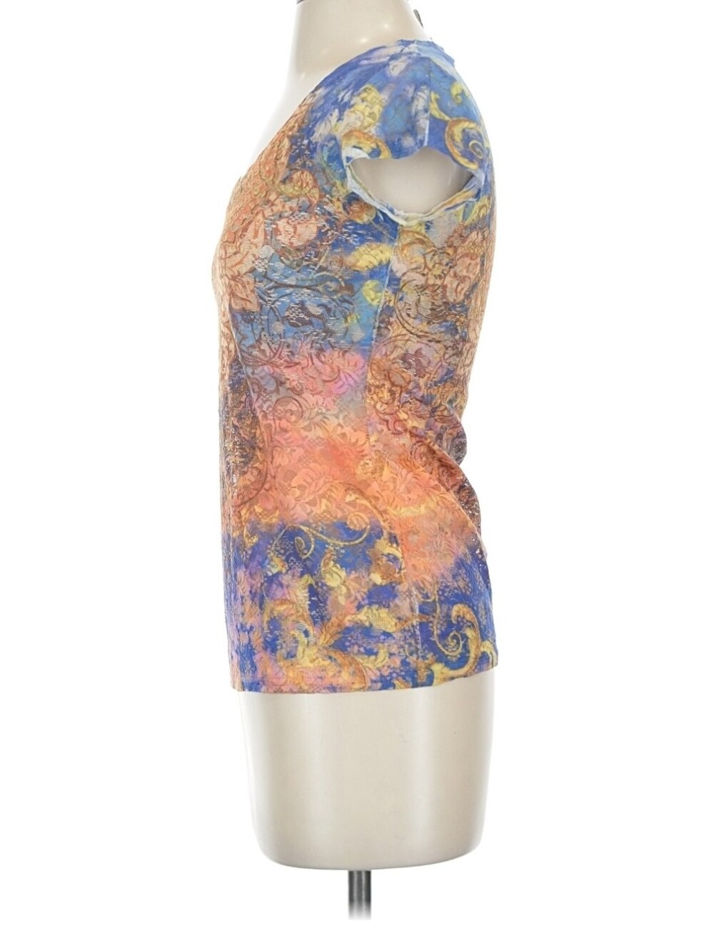 Joseph Ribkoff Blue & Orange V-Neck Printed Short Sleeve Tee Sz XS (2) - Picture 13 of 13